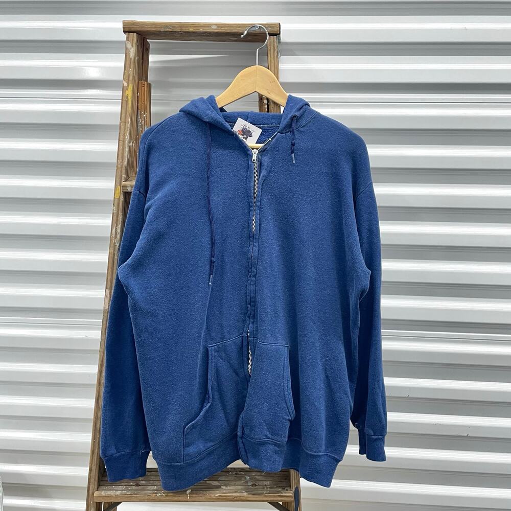80s Vintage Blue Faded Full Zip Hooded Jacket